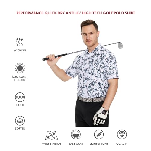 Image of Golf Shirts for Men Dry Fit Short Sleeve Print Performance Moisture Wicking Polo Shirt