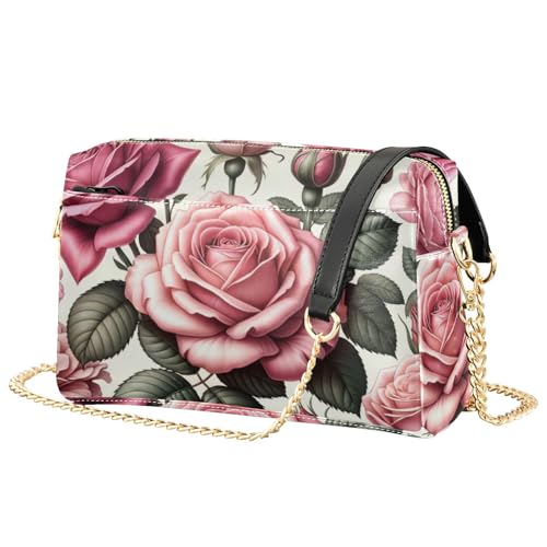 susiyo Crossbody Bag for Women Pink Color Rose Flowers PU Leather Shoulder Purses Womens Chain Bag2