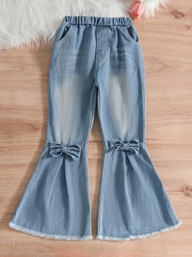 Image of Toddler Girl Clothes Long Sleeve Cartoon & Letter Graphic Top + Fruit Stationery Print Flared Leg Pants