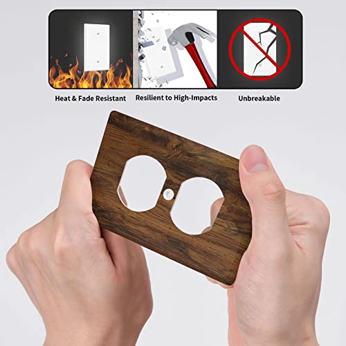 Brown Vintage Rustic Wood Texrure Single Duplex Outlet Covers Wall Plate Decorative 1 Gang Electrical Switch Plate Receptacle Decor Bedroom Bathroom Kitchen Standard Size 4.50" X 2.76" #TOP4