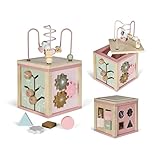 BUDDY BABY - Cubo Montessori Xtudio - Desde 12 Meses - 5 Actividades: Engranajes, ábaco, Formas encajables, Laberinto de Cuentas, Rueda Sonora - Xilófono con baqueta - Almacenaje Interior