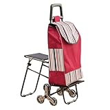 Carrito de la compra plegable con 6 ruedas para subir escaleras, impermeable, multiusos, con asiento, alta capacidad de peso para mercado y uso doméstico