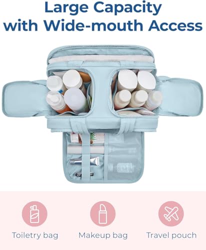 Image of Handcuffs Polyester Toiletry Kit Bag for Women - Hanging Makeup Organizer, Travel Cosmetic Pouch, Lightweight Grooming Case (Light Blue)