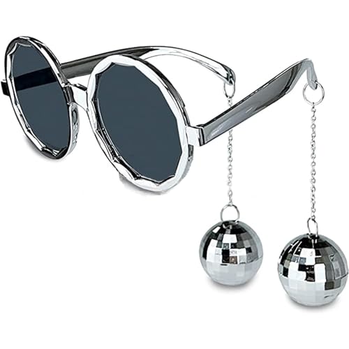 Tbay Retro Disco Ball Glasses Funny Party Sunglasses 70s Disco Ball Party Silver Chain Glasses for Women Girl Party Favor Gifts Lovers