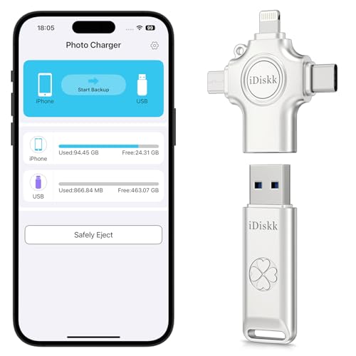 Image of iDiskk USB 3.0 Flash Drive 128GB for iPhone,External Memory Photo Keeper Storage Stick for Picture /Video /Data Saver,Backup for iPad Android, Mac & PC