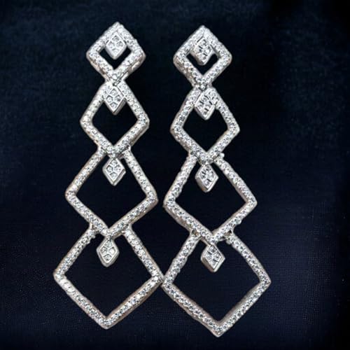 Image of Kollam Supreme Rhodium Plated Brass American Diamond Pave Long Earrings for Girls.
