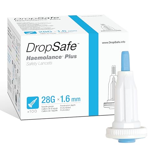 Dropsafe Haemolance Plus Safety Lancet, Micro Flow, 28 Gauge, 1.6mm, Top Button Activated Blood Glucose Testing, Sterile, Single-Use, 100ct Box