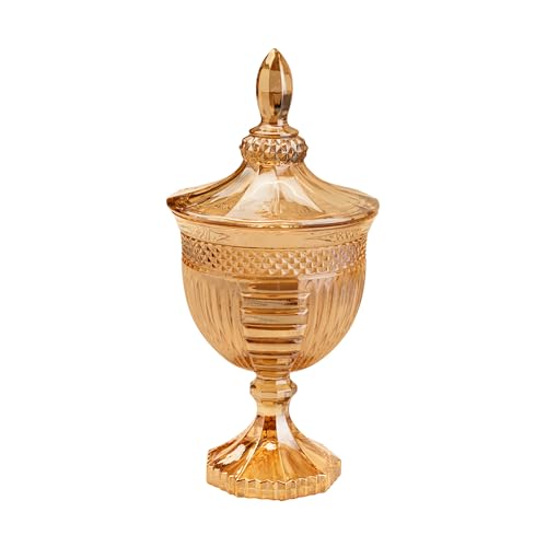 Potiche de Cristal com Pé Santorini Âmbar 11,5cm x 24,5cm - Lyor