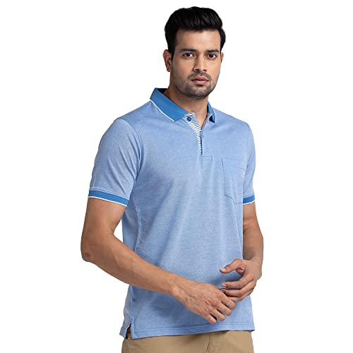 Image of Raymond Men's Pure Cotton Jacquard Pattern Contemporary Fit Polo Collar Polo Neck Half Sleeve Casual T-Shirt
