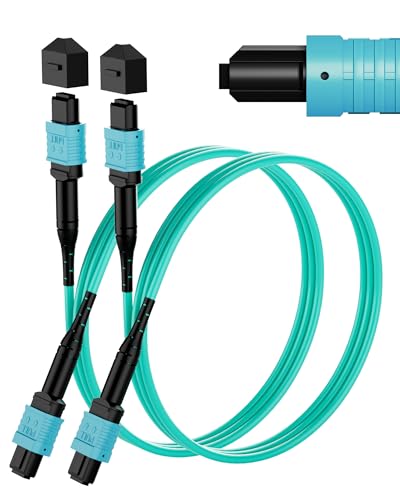 Image of OM3 MPO to MPO Fiber Patch Cable, 12-Core Type B, 3 m, 2-Pack | LSZH jacket, MTP compatible, Individually Tested, QSFP+ /QSFP28 support, 40G /100G networking