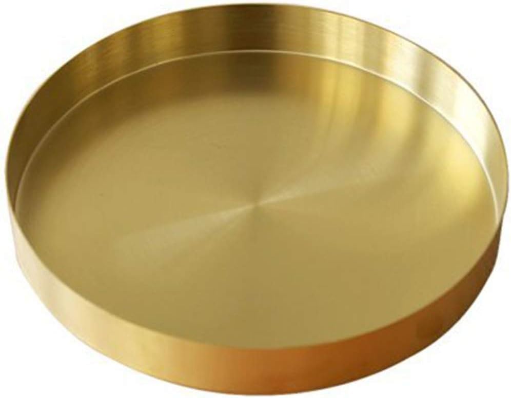 Round Brass Tray,Small Gold Decorative Tray Metal Storage Organizer Tray for Modern Home,Matte Brass Finish | 7 Inch