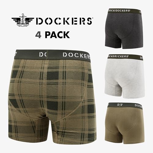 Docker's Mens Stretch Boxer Brief Underwear Stretch Cotton Underwear 4 Pack