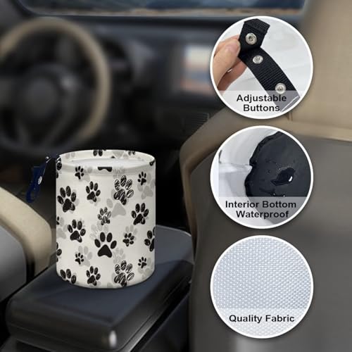 Image of Pensura Cute Dog Paws Car Garbage Bag Collapsible Multipurpose Small Car Trash Can Reusable Car Organization Bag with Strap for Car Accessories, Vehicle, Travelling, Camping