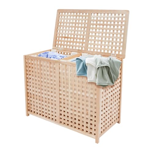 Panier à linge en bois à 2 compartiments vertical 89x46x67 cm