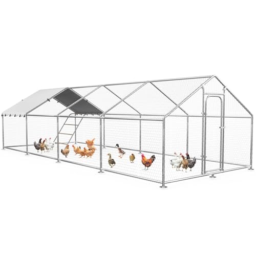 Image of 26.3x9.7 FT Extra Large Metal Chicken Coop, Walk-in Poultry Run
