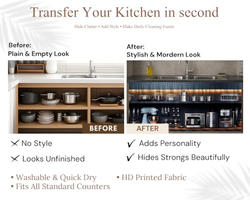 Image of Kitchen Curtains for Sink | Premium Printed Under-Sink Skirt for Kitchen Counter | Washable & Dustproof Rod Pocket Curtain | Home & Cooking Theme Decor (150cm x 70cm) (Machine)