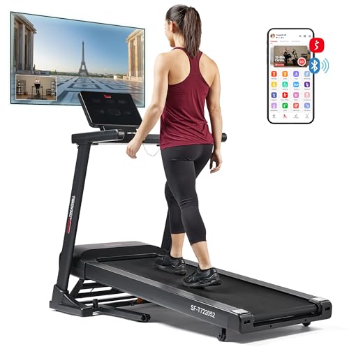 Sunny Health & Fitness Heavy Duty Treadmill for Home, 20” Wide Deck, 15 Level Auto Incline, 300 LB Weight Capacity, Foldable Running Machine, Digital Monitor, Free SunnyFit App Bluetooth Connection