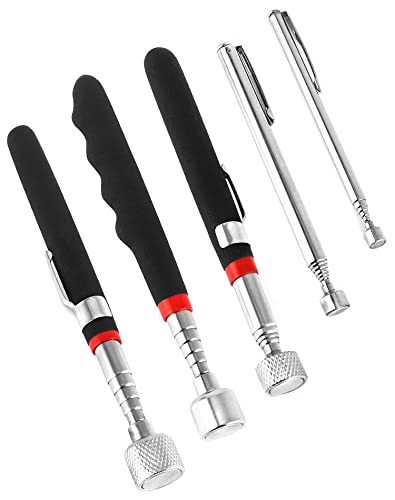 QWORK 5 Stück Magnet Teleskopstab, Ausziehbar Magnetisches Aufnahmewerkzeug, Edelstahl, 1.5LB 3LB 10LB 15LB 20LB
