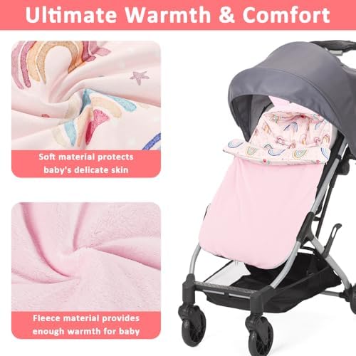 CARUILI Carseat Blankets for Babies Winter, Warm Toddler Carseat Swaddle Blanket, Infant Stroller Bunting Bag Footmuff for Cold Weather, Universal, Windproof (Pink) - 4
