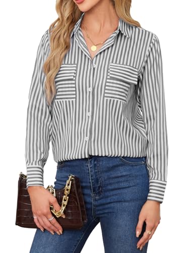 SPRING SEAON Damen Bluse mit Streifen – Elegante Langarm Hemdbluse mit Knopfleiste, Business Casual Oberteil, Locker & Bequem für Büro und Alltag