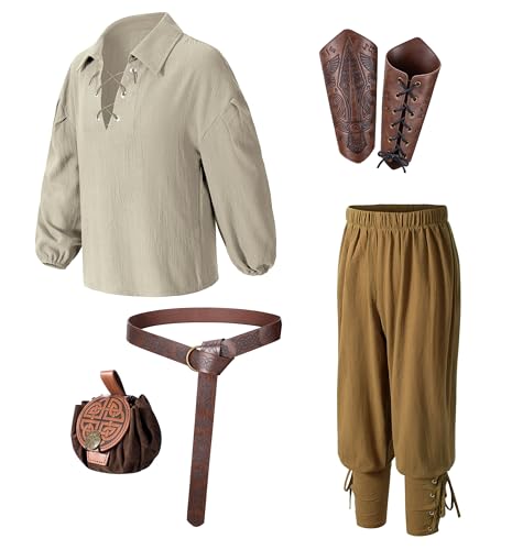 Image of Kids Medieval Viking Pirate Renaissance Tunic Pants Accessories Costume for Boys Cosplay 3-14 Years