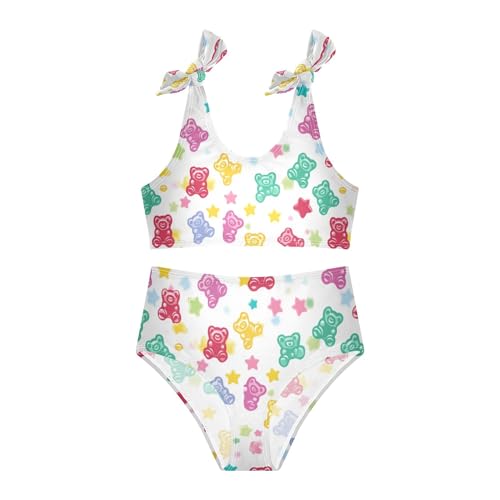 JUNZAN Colorful Gummy Bears Candies Jelly Sweets Girl Bathing Suit High Waisted 2 Piece Girl Bathing Suits for Athletic 3T2