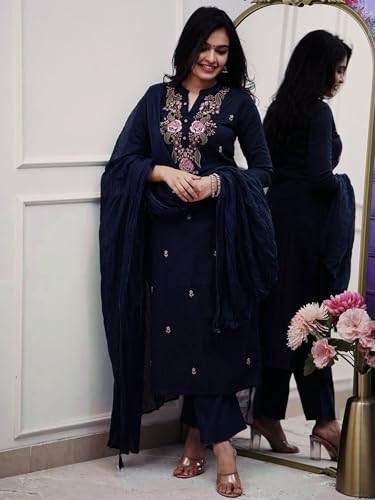 Image of piludi Embroidered Designer Kurta Set for Women | Kurta Pant with Dupatta | Lightweight, Soft and Comfortable Outfit Designed for a Clean and Modern Everyday Look