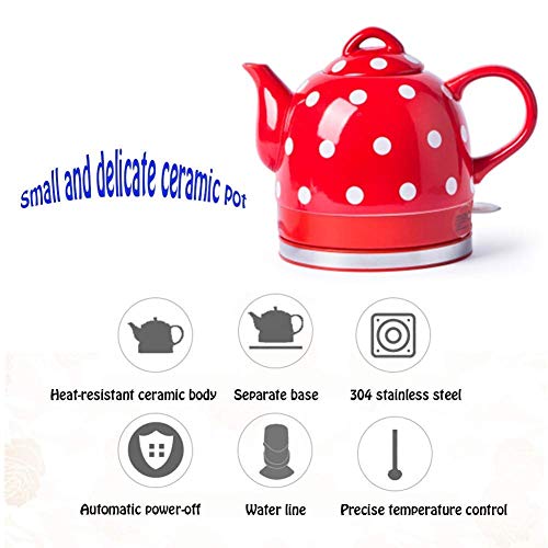 Akku-Wasser-Teekanne,Elektrische Keramik-Keramik-Kanne weißer Wasserkocher – Retro 1 l Kanne, 1000W Kocht Wasser schnell… – Bild 3