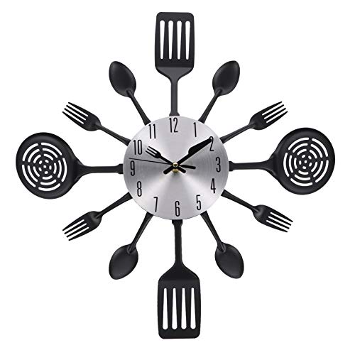 ARTIBETTER Kitchen Cutlery Wall Clock with Forks and Spoons Kitchen Wall Clock 3D Removable Creative Cutlery Kitchen Spoon Fork Wall Clock for Room Home Decoration