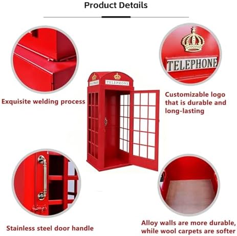Full-Size Retro London Telephone Booth - Cast Iron British Phone Box for Home, Garden, Café, Bar, Vintage Decor & Photo Booth Backdrop for Weddings & Events, No Acrylic Included