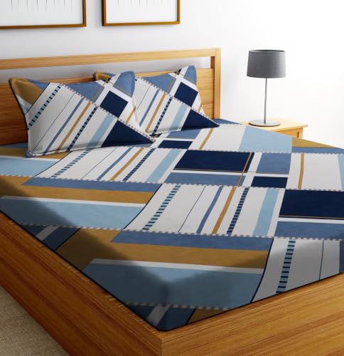Image of DECORUM Cotton Feel Glace Cotton Fitted Bedsheet King Size (72 inchx78 inch)| All Around Elastic| 2 Pillow Covers (17 inchx27 inch)| Fits Up to 8 inch Mattress| 220 TC|Soft, Wrinkle-Free |Perfect for Home Decor & Gifting