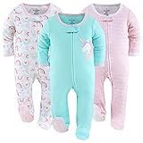 The Peanutshell Footed Baby Sleepers for Girls, Unicorn & Rainbow 3 Pack Set (9M) Pink