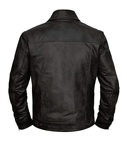 Image of Vintage Black Leather Trucker Jacket - Timeless Appeal