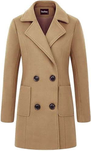 Image of chouyatou Women Elegant Notched Collar Double Breasted Wool Blend Over Coat