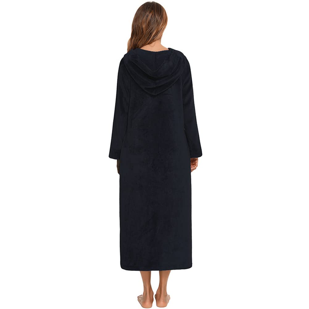 Damen Langer Warmer Bademantel Reißverschluss Fleece Plüsch Nachtwäsche Weich Casual Hauskleidung