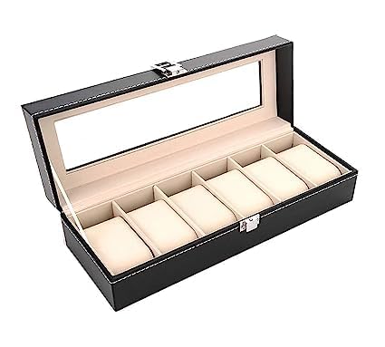 GOPSZOME 6 Slot Watch Box Organizer, Stylish Storage Holder and Display Collection Box with Transparent Glass - Watch Case Organiser for Men and Women - Travel Box for Gifts Luxury. (B0CV12P3RF) Amazon Price History, Amazon Price Tracker