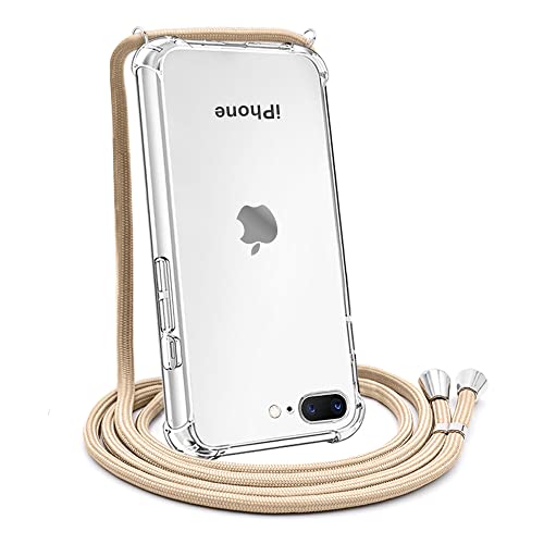 Yespure Crossbody Case For Iphone 7 Plus,Clear Case For Iphone 8 Plus With Adjustable Lanyard,Clear Soft Tpu Shockproof Phone Case For Iphone 7+/8+ With Neck Cord Lanyard Strap - Beige #TOP14