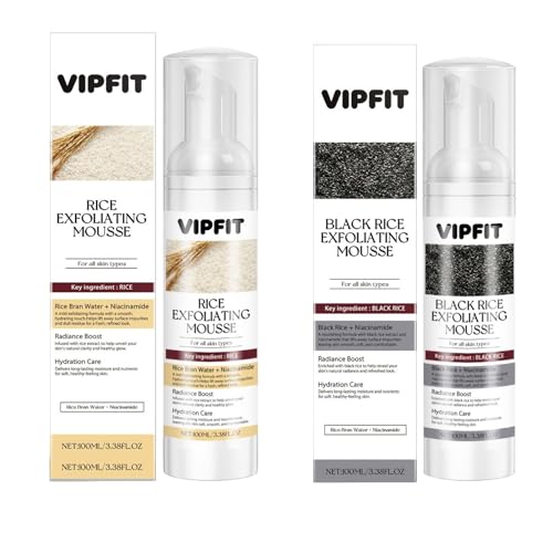 Black &amp; Rice Exfoliating Mousse Set – Gentle Foaming Exfoliants with Rice Bran Water, Black Rice Extract, Niacinamide &amp; Hyaluronic Acid, Face &amp; Body Care Set (2 pcs)