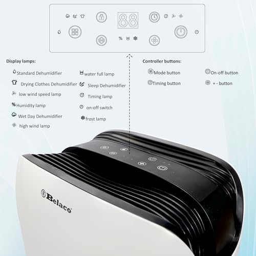 Belaco 18L/Day Dehumidifier, Portable Dehumidifiers for Home, Digital Humidity Display, Compressor Dehumidifier for Damp, Moisture Remover for Home, 24H Timer, Dehumidifiers for Drying Clothes - Image 5