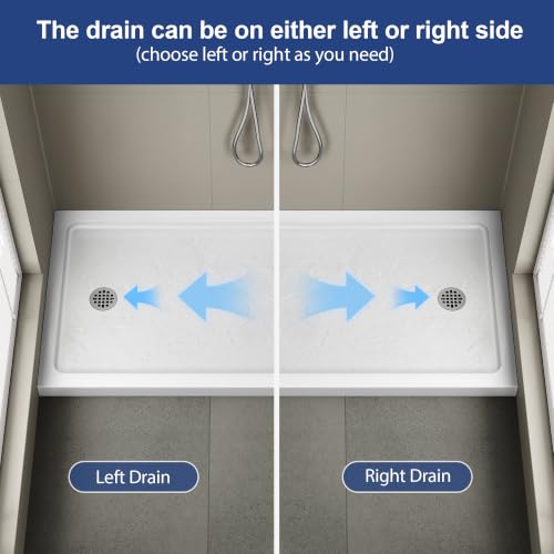 Image of KPUY 48'' L X 34'' W Shower Base Pan with Reversible Install, White