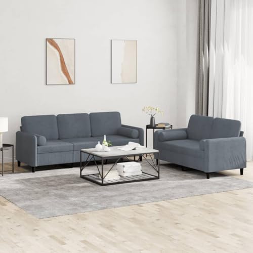 YUOTYRKTEJRSG 2-TLG. Sofagarnitur mit Kissen Dunkelgrau Samt Sofa Set Wohnzimmer Möbel mit Samtbezug. Bequemes 2+3 Sitzer Couchgarnitur für Wohnzimmer. Esszimmer. Büro