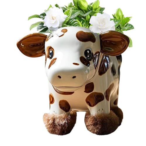 Maceta linda para plantas de vaca de las tierras altas, macetas de vaca de las tierras altas para plantas | Maceta de resina de vaca Highland de 4 pulgadas - Divertidos contenedores de almacenamiento