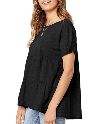 Women's Summer Short Sleeve Loose T Shirt High Low Hem Babydoll Peplum Tops3