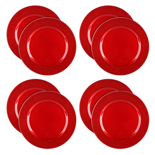 com-four® 8x Platzteller mit schimmerndem Rand - wiederverwendbare Unterteller - Tischdekoration - edle Dekoteller für Hochzeit, Weihnachten - Ø 33 cm Servierplatten