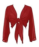 Indian Trendy Women's Chiffon Flair Wrap Tie Top Choli Blouse Belly Dance Gypsy (One Size, Red)