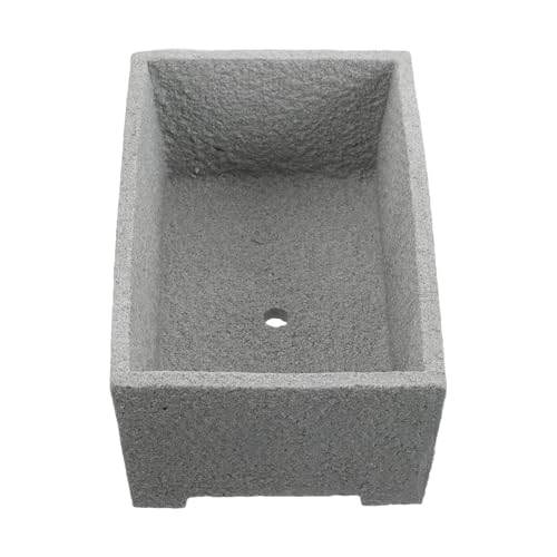 TOYANDONA Stone Flower Pot Planter for Succulent Cactus Indoor Garden Rectangular Stone Container with Drainage for Home Office Desktop Decoration