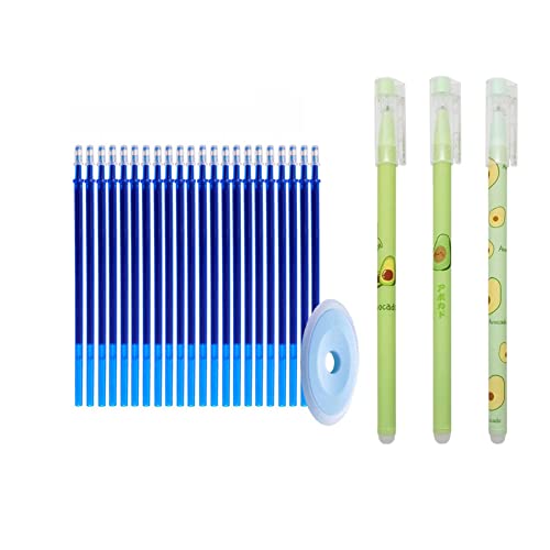 Lot de recharges de stylo à bille à encre gel effaçable - Motif avocat mignon kawaii - Pointe de 0,5 mm - Encre bleue Cover