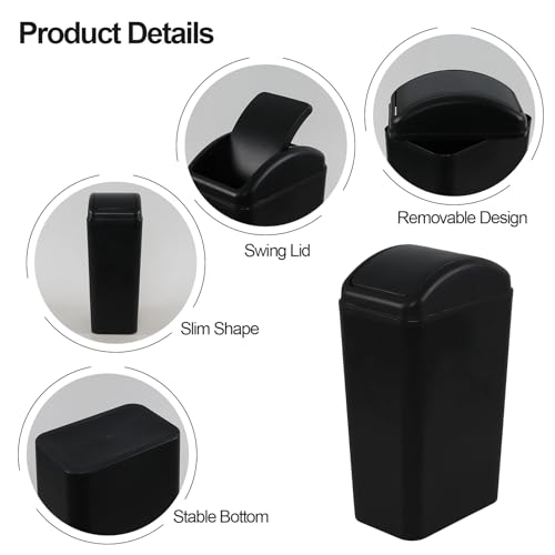 Image of Wekioger 12L / 3.5 Gallon Slim Garbage Can with Swing Lid, Black