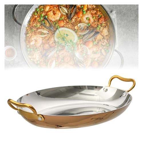 XYUERU Paellera fabricada en acero inoxidable, con doble asa, antiadherente, apta for grill, cocina de gas, cocina eléctrica e inducción.(Gold,25cm)