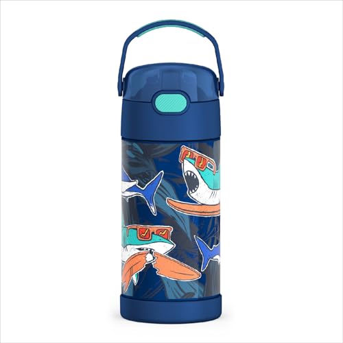 Image of THERMOS FUNTAINER Water Bottle with Straw, 12oz, Surfin Sharks